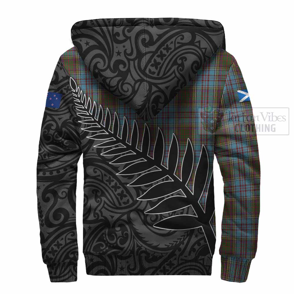 Tartan Vibes Clothing Anderson Crest Tartan Sherpa Hoodie with New Zealand Silver Fern Half Style