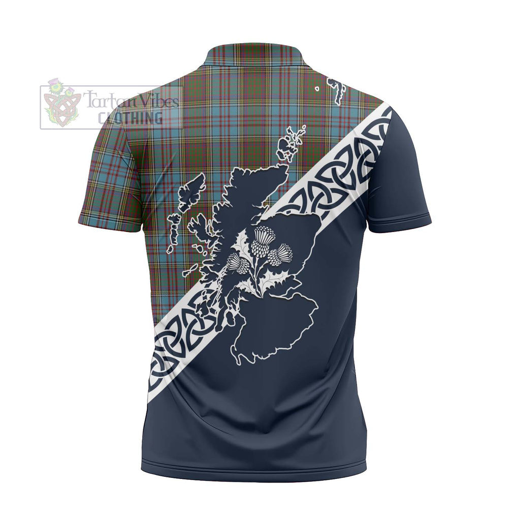 Tartan Vibes Clothing Anderson Tartan Zipper Polo Shirt Featuring Thistle and Scotland Map