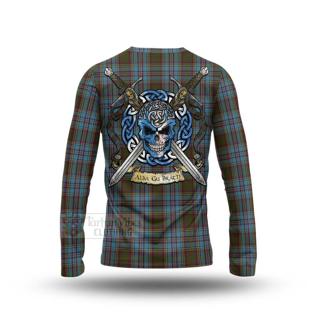 Tartan Vibes Clothing Anderson Tartan Long Sleeve T-Shirt with Family Crest Celtic Skull Style