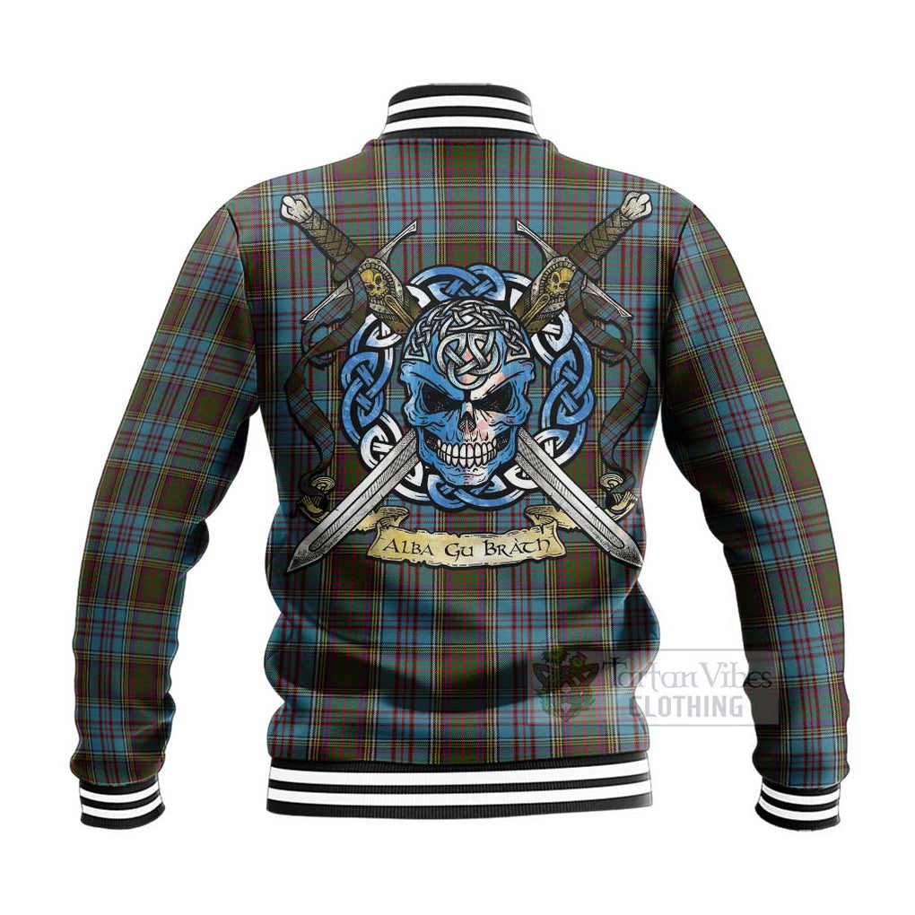 Tartan Vibes Clothing Anderson Tartan Baseball Jacket with Family Crest Celtic Skull Style