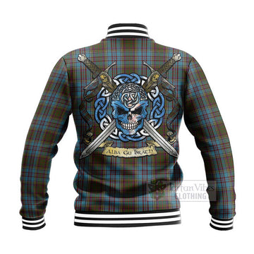 Anderson Tartan Baseball Jacket with Family Crest Celtic Skull Style