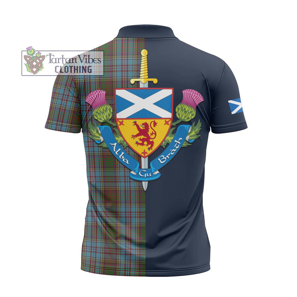 Tartan Vibes Clothing Anderson Tartan Zipper Polo Shirt with Scottish Lion Royal Arm Half Style