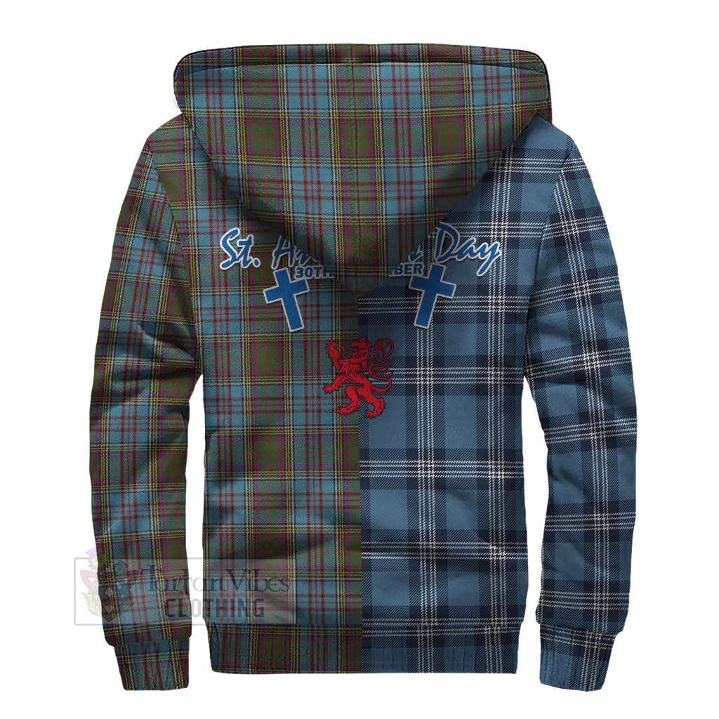 Tartan Vibes Clothing Anderson Tartan Sherpa Hoodie Happy St. Andrew's Day Half Tartan Style