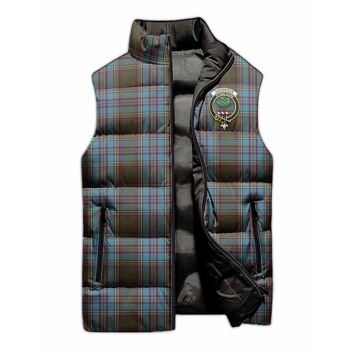 Anderson Tartan Sleeveless Puffer Jacket with Family Crest - Tartanvibesclothing