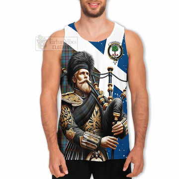 Anderson Tartan Men's Tank Top with Family Crest Scottish Bagpiper Vibes