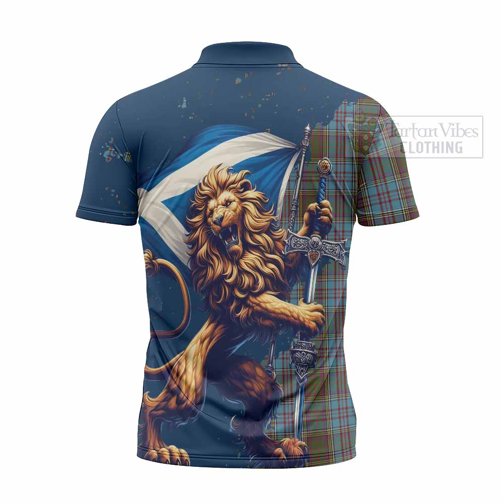 Tartan Vibes Clothing Anderson Tartan Family Crest Zipper Polo Shirt with Scottish Majestic Lion