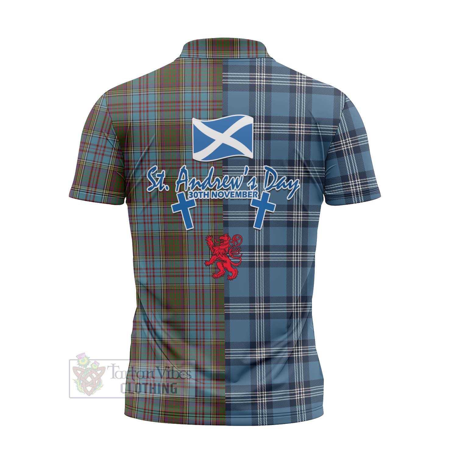 Tartan Vibes Clothing Anderson Tartan Zipper Polo Shirt Happy St. Andrew's Day Half Tartan Style