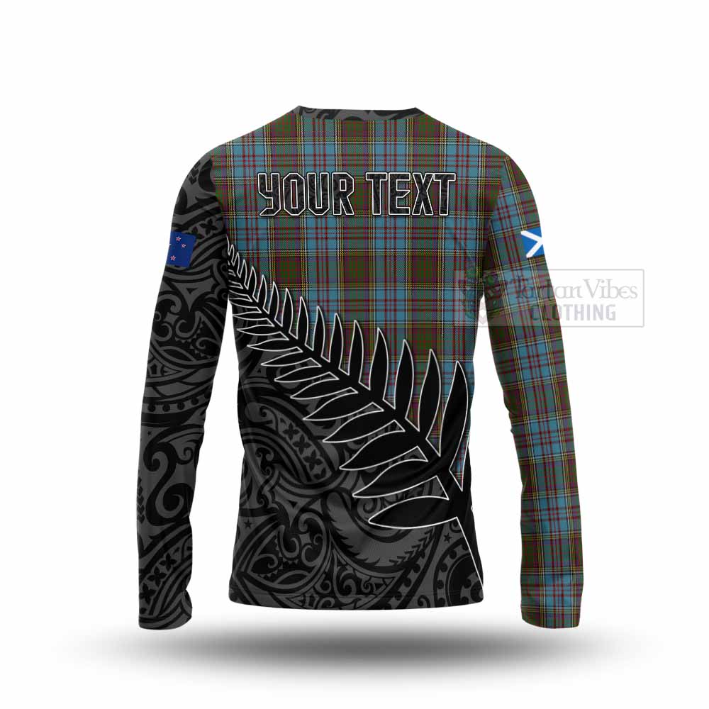 Tartan Vibes Clothing Anderson Crest Tartan Long Sleeve T-Shirt with New Zealand Silver Fern Half Style