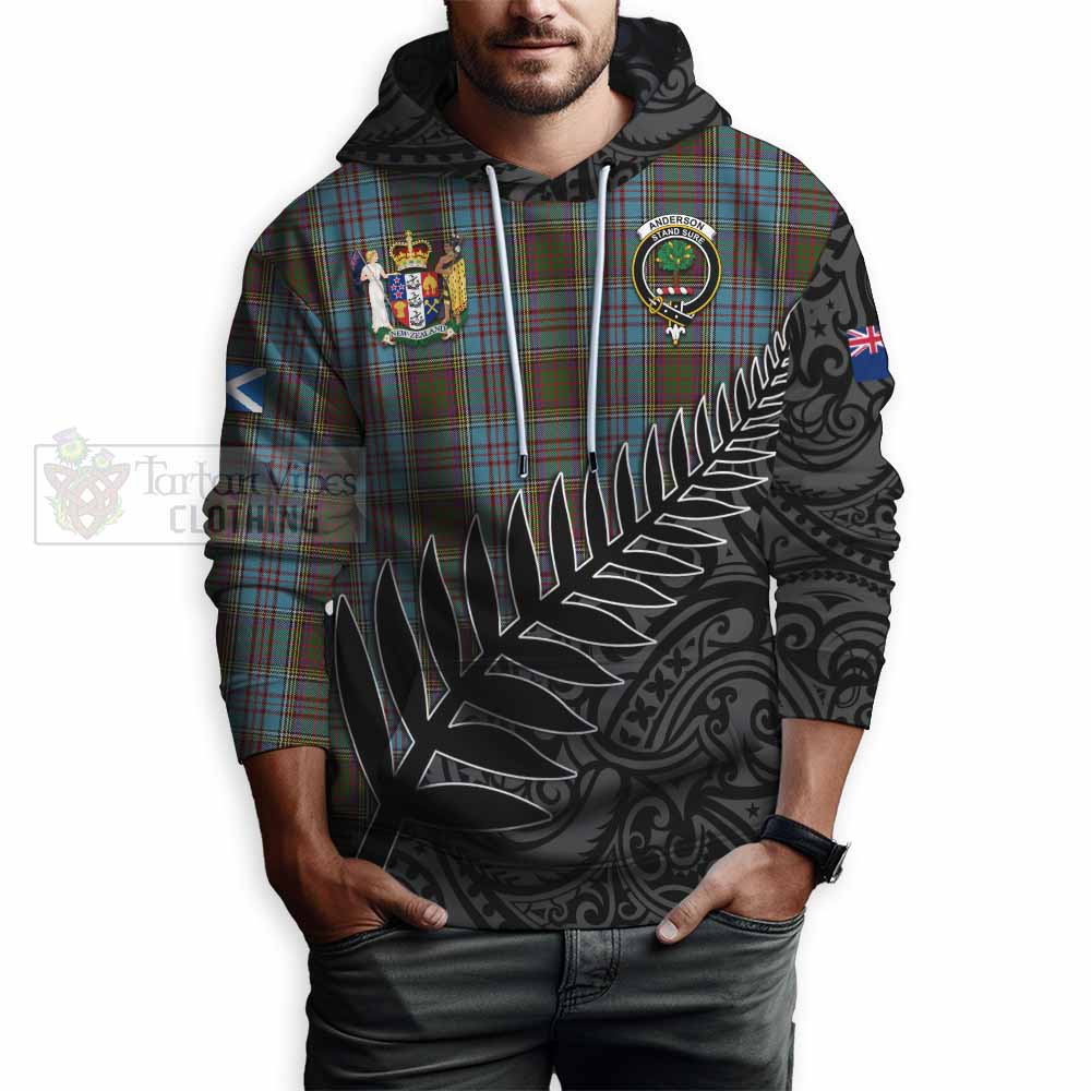 Tartan Vibes Clothing Anderson Crest Tartan Hoodie with New Zealand Silver Fern Half Style