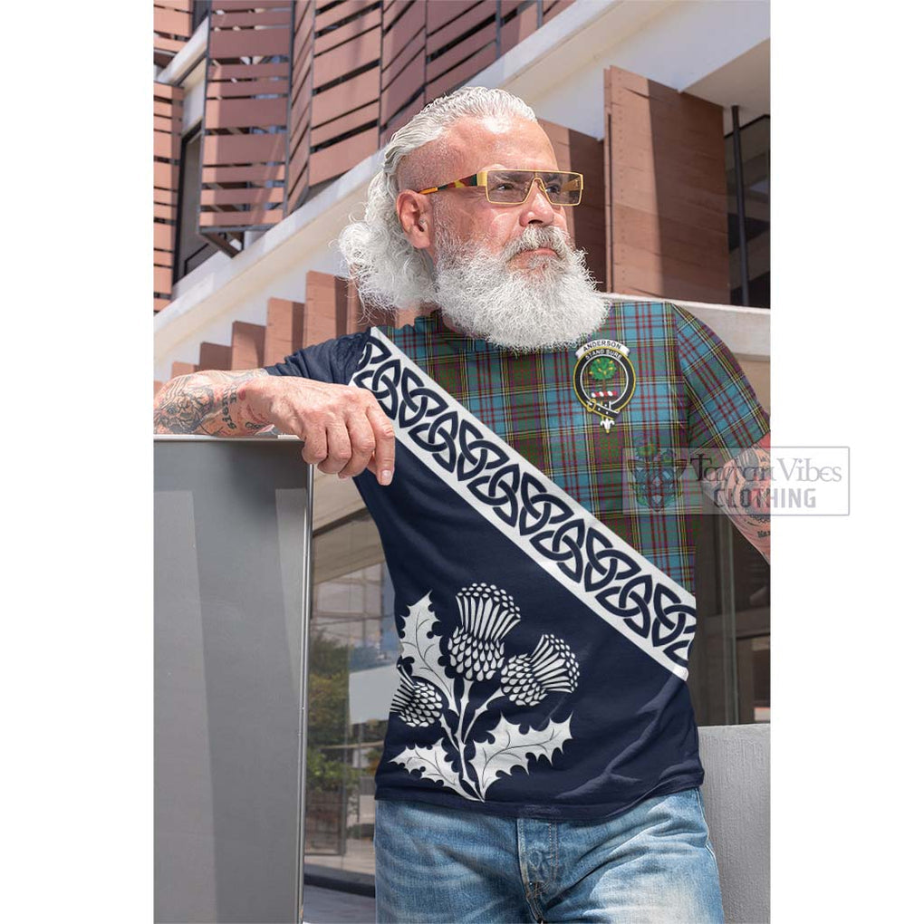 Tartan Vibes Clothing Anderson Tartan Cotton T-shirt Featuring Thistle and Scotland Map