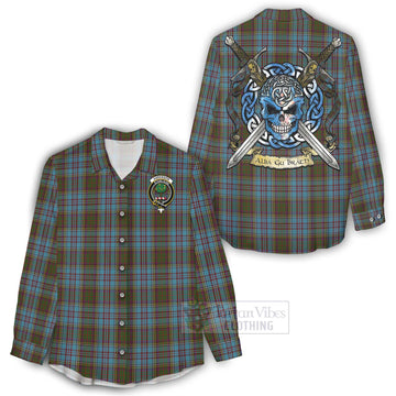 Anderson Tartan Women's Casual Shirt with Family Crest Celtic Skull Style