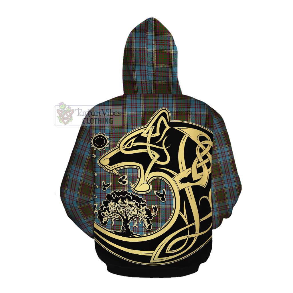 Tartan Vibes Clothing Anderson Tartan Cotton Hoodie with Family Crest Celtic Wolf Style