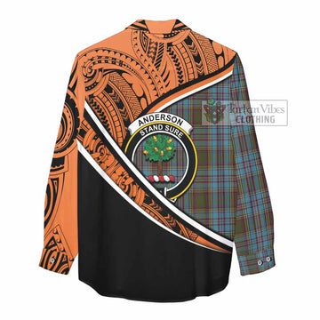 Anderson Crest Tartan Women's Casual Shirt with Polynesian Vibes Style - Orange Version