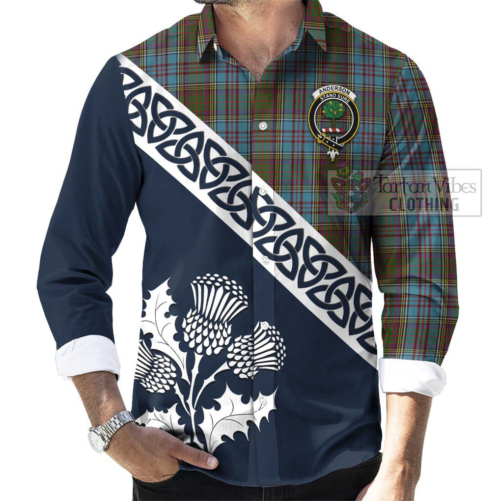 Tartan Vibes Clothing Anderson Tartan Long Sleeve Button Shirt Featuring Thistle and Scotland Map