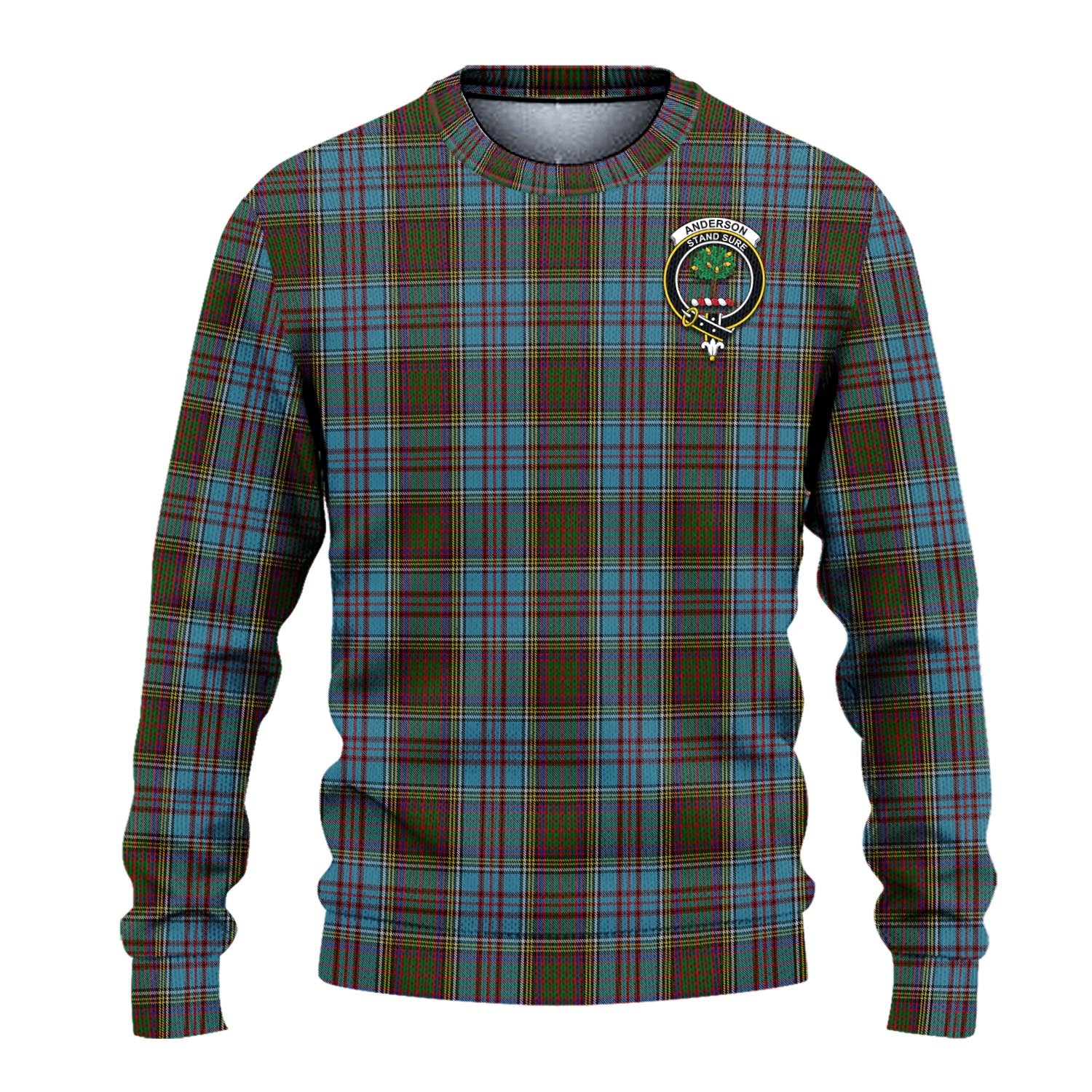 Anderson Tartan Knitted Sweater with Family Crest - Tartanvibesclothing