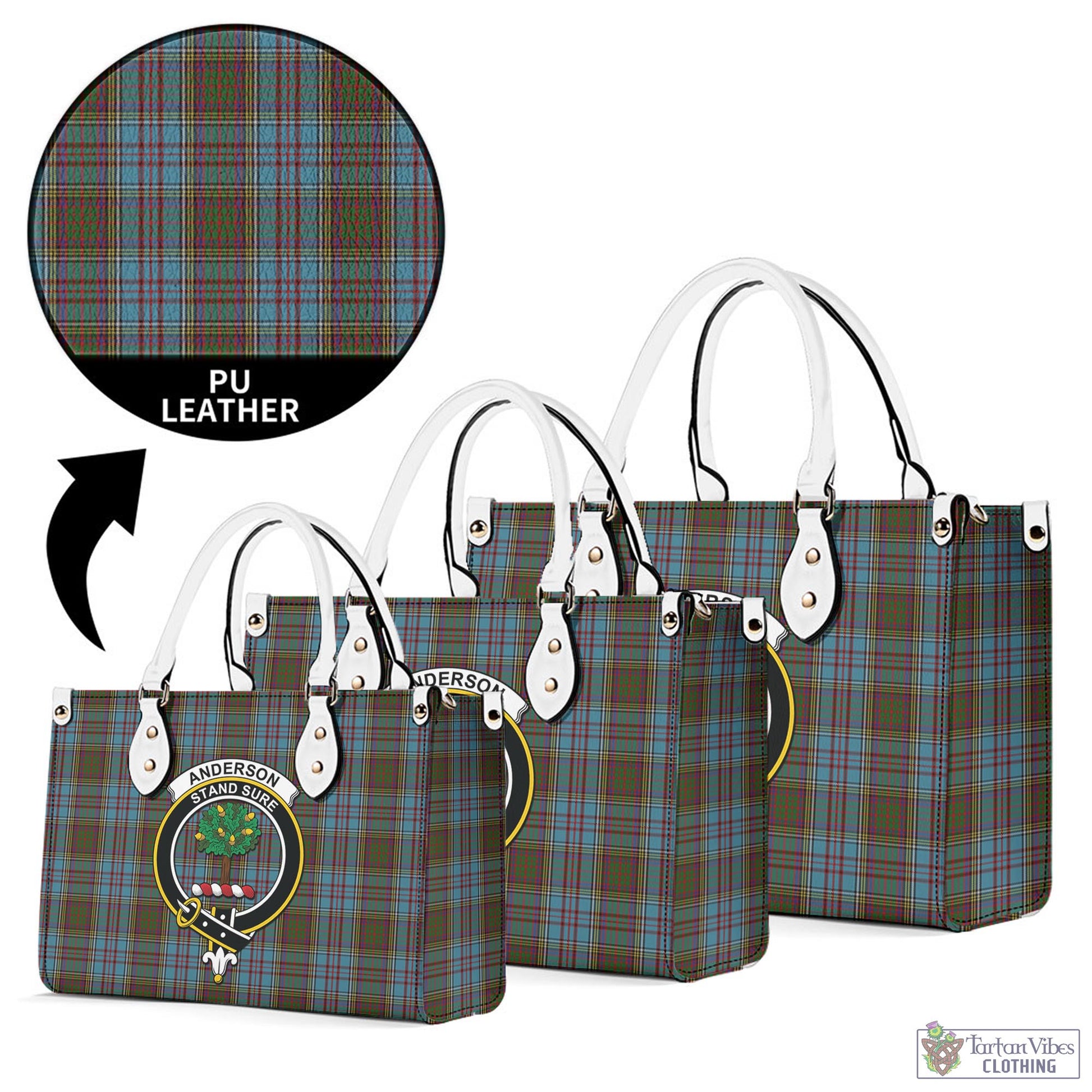 Tartan Vibes Clothing Anderson Tartan Luxury Leather Handbags with Family Crest