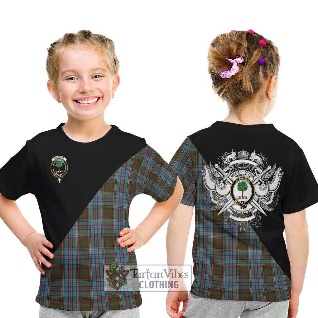 Anderson Tartan Kid T-Shirt with Family Crest and Military Logo Style - Tartanvibesclothing Shop