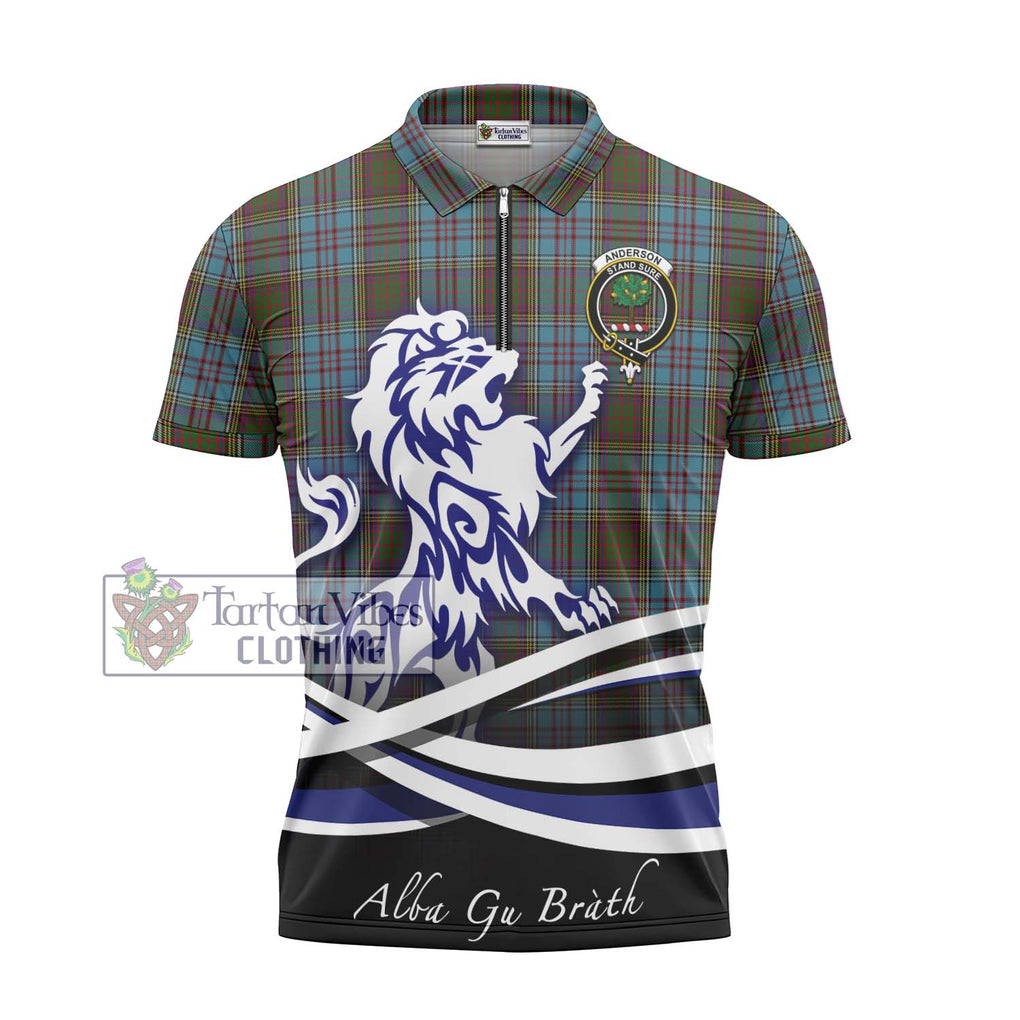 Anderson Tartan Zipper Polo Shirt with Alba Gu Brath Regal Lion Emblem - Tartanvibesclothing Shop