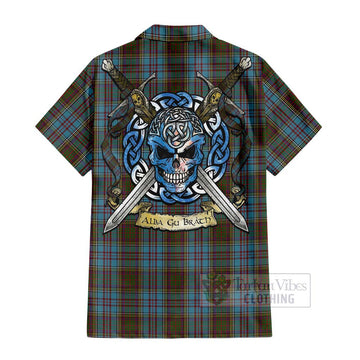 Anderson Tartan Short Sleeve Button Shirt with Family Crest Celtic Skull Style