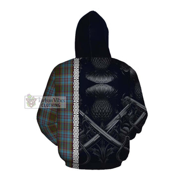 Anderson Tartan Cotton Hoodie with Family Crest Cross Sword Thistle Celtic Vibes