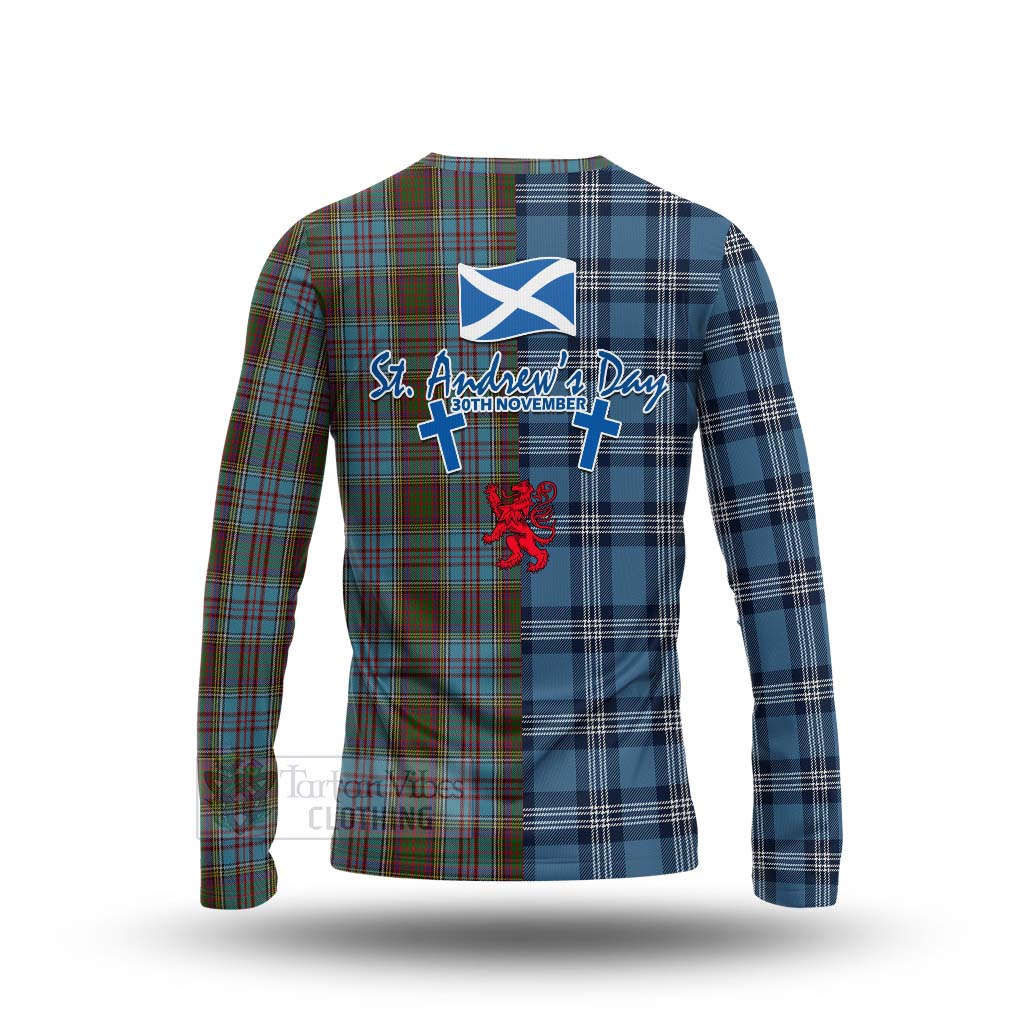 Anderson Tartan Long Sleeve T-Shirt Happy St. Andrew's Day Half Tartan Style - Tartan Vibes Clothing