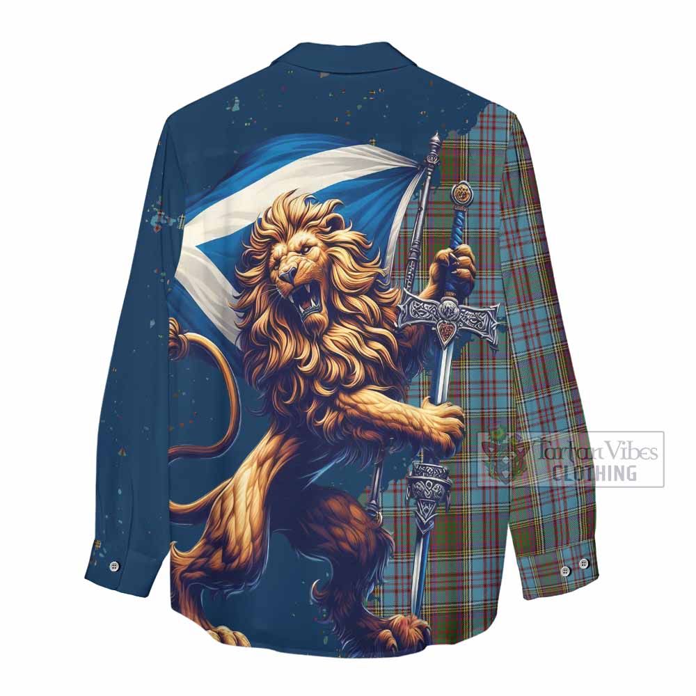 Tartan Vibes Clothing Anderson Tartan Family Crest Women's Casual Shirt with Scottish Majestic Lion