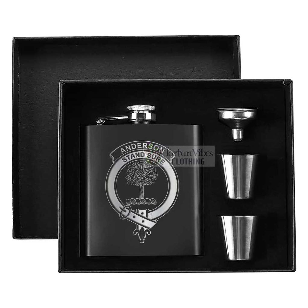 Tartan Vibes Clothing Anderson Crest Hip Flask Set 7oz Black Stainless Steel with A Gift Box