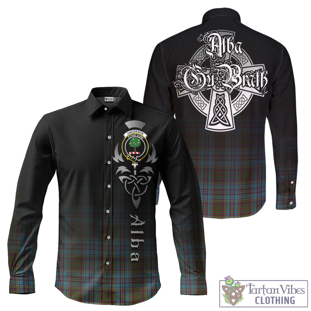 Tartan Vibes Clothing Anderson Tartan Long Sleeve Button Up Featuring Alba Gu Brath Family Crest Celtic Inspired