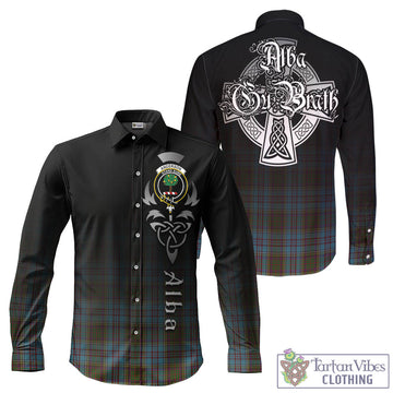 Anderson Tartan Long Sleeve Button Up Featuring Alba Gu Brath Family Crest Celtic Inspired