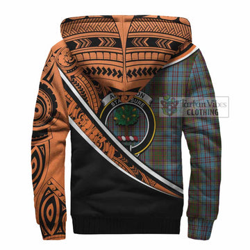 Anderson Crest Tartan Sherpa Hoodie with Polynesian Vibes Style - Orange Version