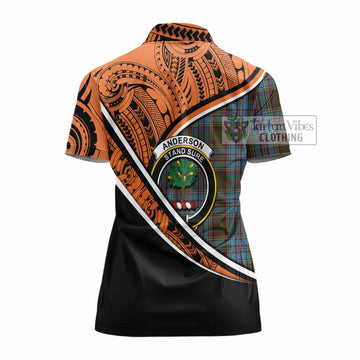 Anderson Crest Tartan Women's Polo Shirt with Polynesian Vibes Style - Orange Version