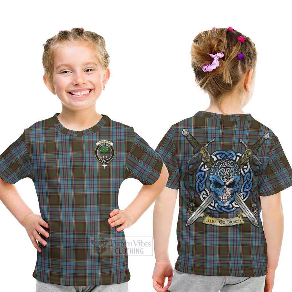 Tartan Vibes Clothing Anderson Tartan Kid T-Shirt with Family Crest Celtic Skull Style