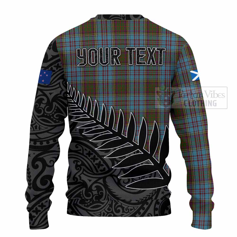 Tartan Vibes Clothing Anderson Crest Tartan Knitted Sweater with New Zealand Silver Fern Half Style