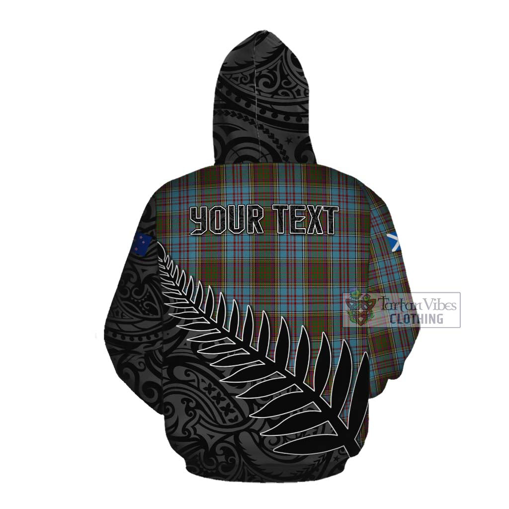 Tartan Vibes Clothing Anderson Crest Tartan Cotton Hoodie with New Zealand Silver Fern Half Style