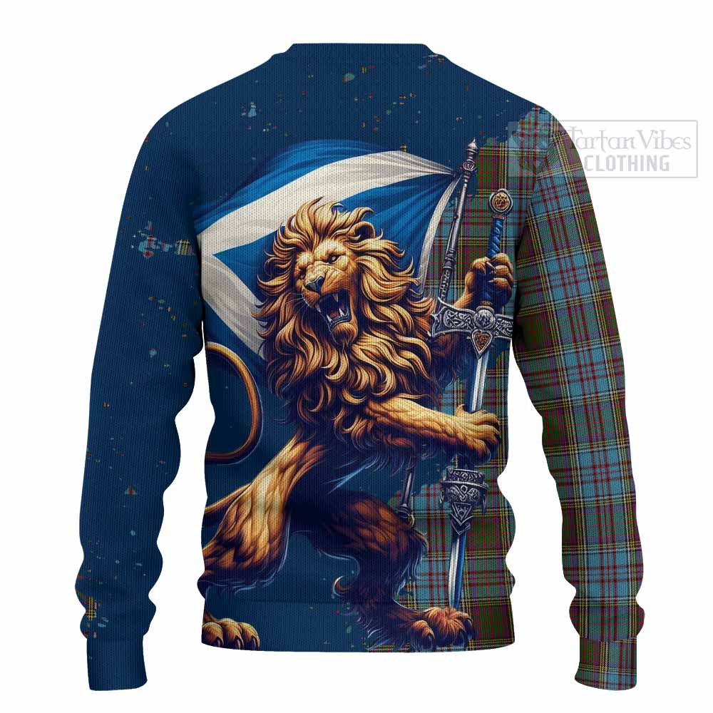 Tartan Vibes Clothing Anderson Tartan Family Crest Knitted Sweater with Scottish Majestic Lion