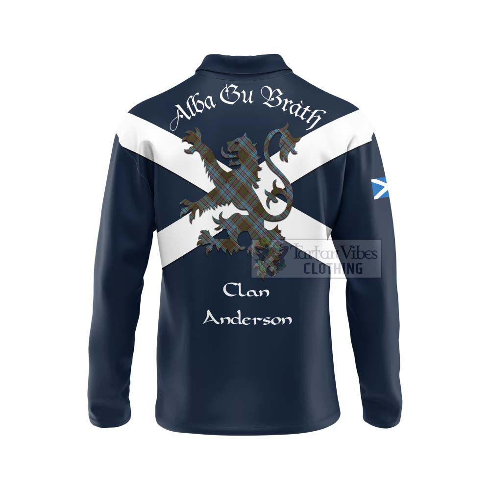 Tartan Vibes Clothing Anderson Tartan Lion Rampant Long Sleeve Polo Shirt – Proudly Display Your Heritage with Alba Gu Brath and Clan Name