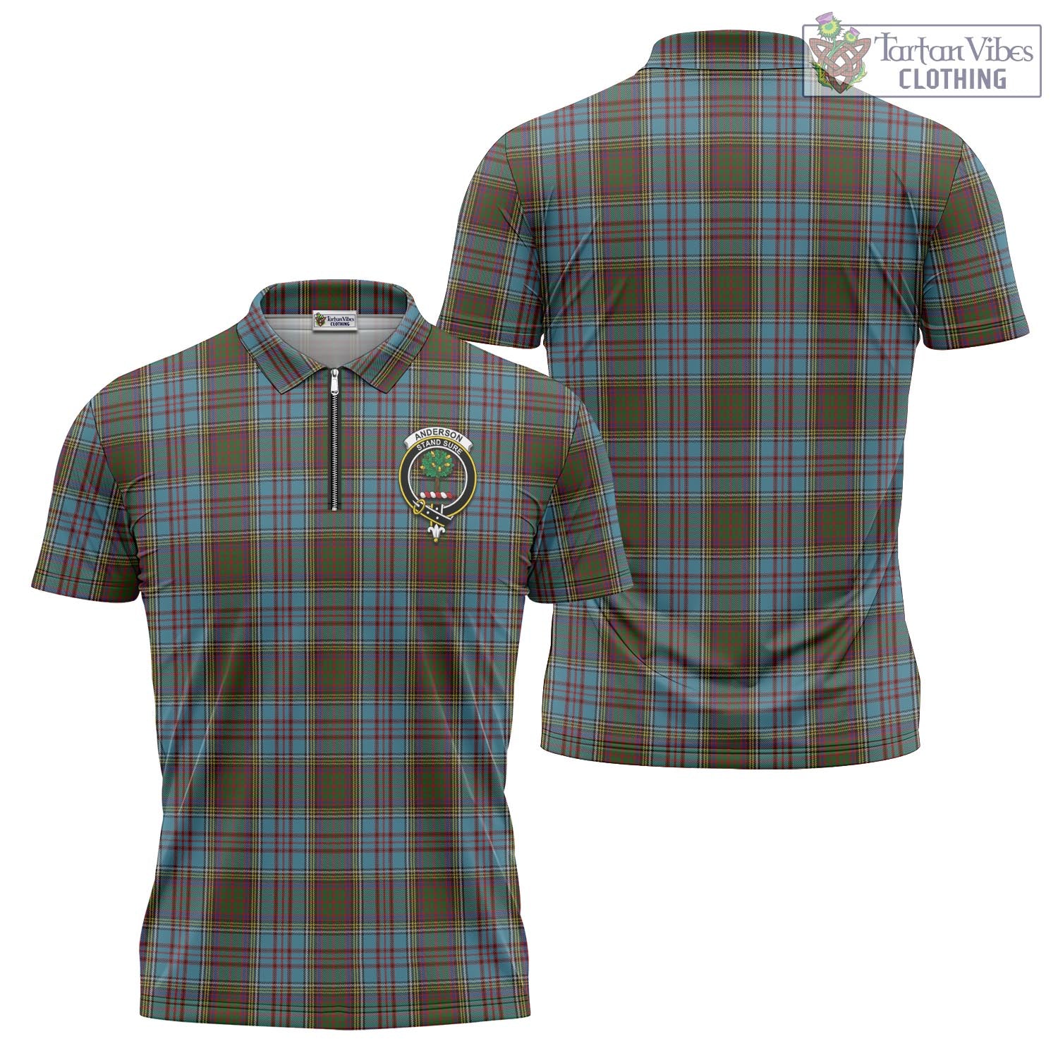 Tartan Vibes Clothing Anderson Tartan Zipper Polo Shirt with Family Crest