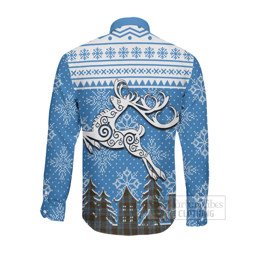 Tartan Vibes Clothing Anderson Clan Christmas Long Sleeve Button Shirt Celtic Reindeer Style