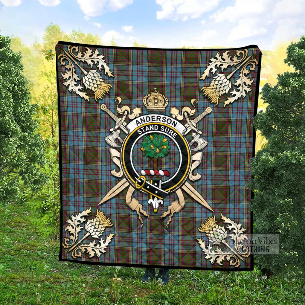 Tartan Vibes Clothing Anderson Tartan Quilt with Family Crest and Scottish Golden Courage Shield