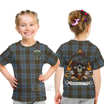 Anderson Tartan Kid T-Shirt with Family Crest and Bearded Skull Holding Bottles of Whiskey