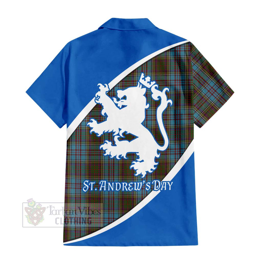 Tartan Vibes Clothing Anderson Family Crest Tartan Short Sleeve Button Shirt Celebrate Saint Andrew's Day in Style