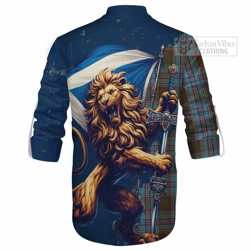 Tartan Vibes Clothing Anderson Tartan Family Crest Ghillie Kilt Shirt with Scottish Majestic Lion