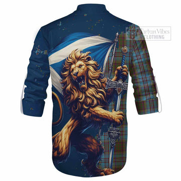 Anderson Tartan Family Crest Ghillie Kilt Shirt with Scottish Majestic Lion