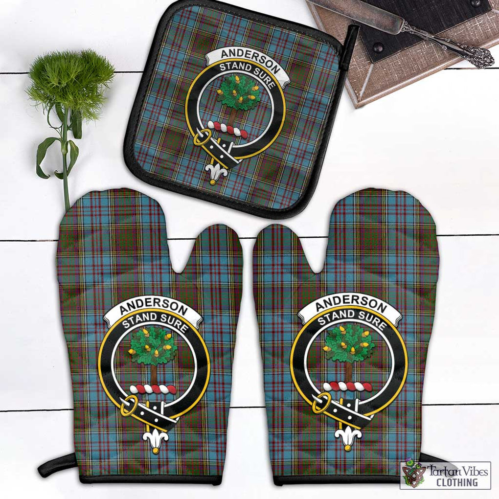 Anderson Tartan Combo Oven Mitt & Pot-Holder with Family Crest Combo 1 Oven Mitt & 1 Pot-Holder Black - Tartan Vibes Clothing