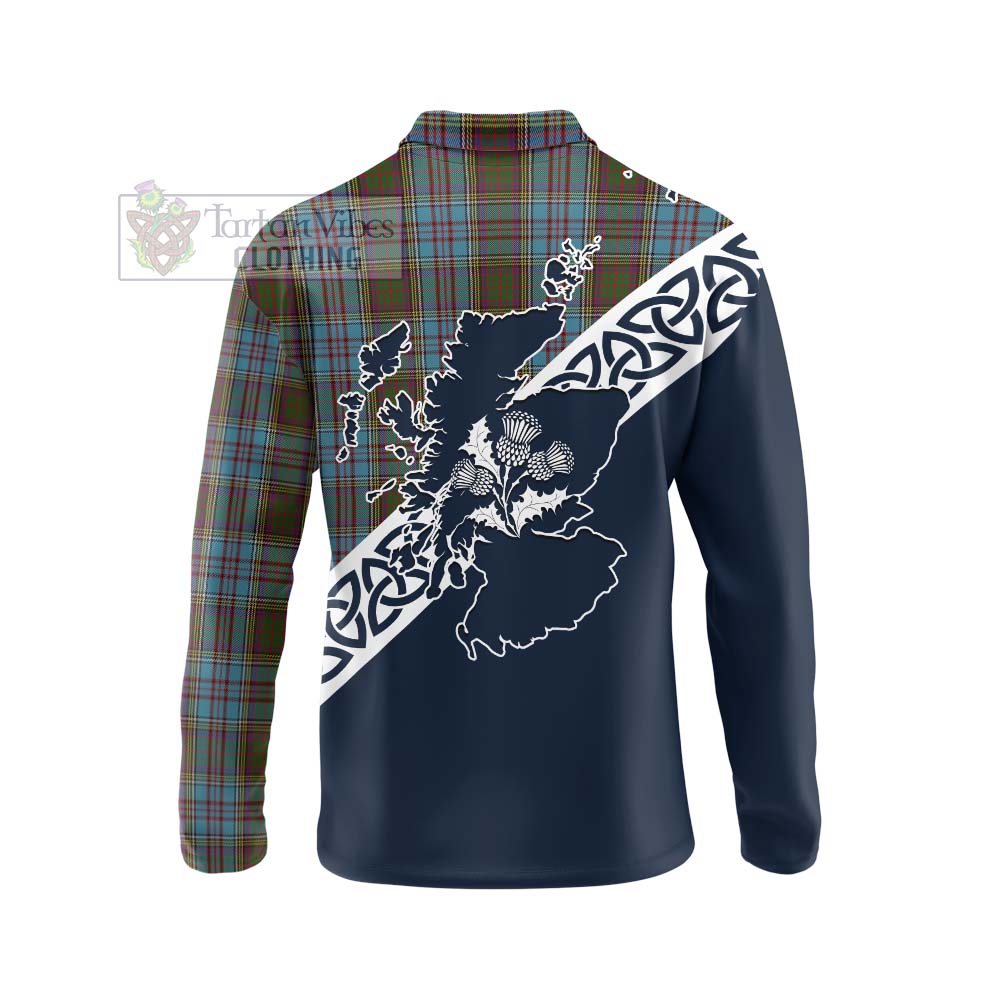 Tartan Vibes Clothing Anderson Tartan Long Sleeve Polo Shirt Featuring Thistle and Scotland Map