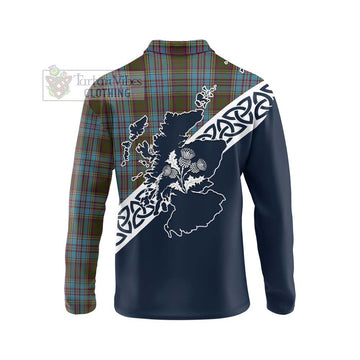 Anderson Tartan Long Sleeve Polo Shirt Featuring Thistle and Scotland Map