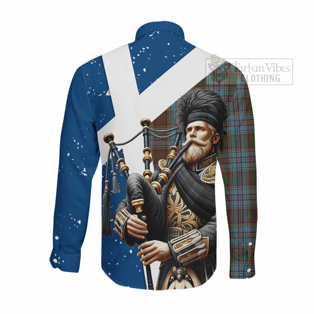 Tartan Vibes Clothing Anderson Tartan Long Sleeve Button Shirt with Family Crest Scottish Bagpiper Vibes