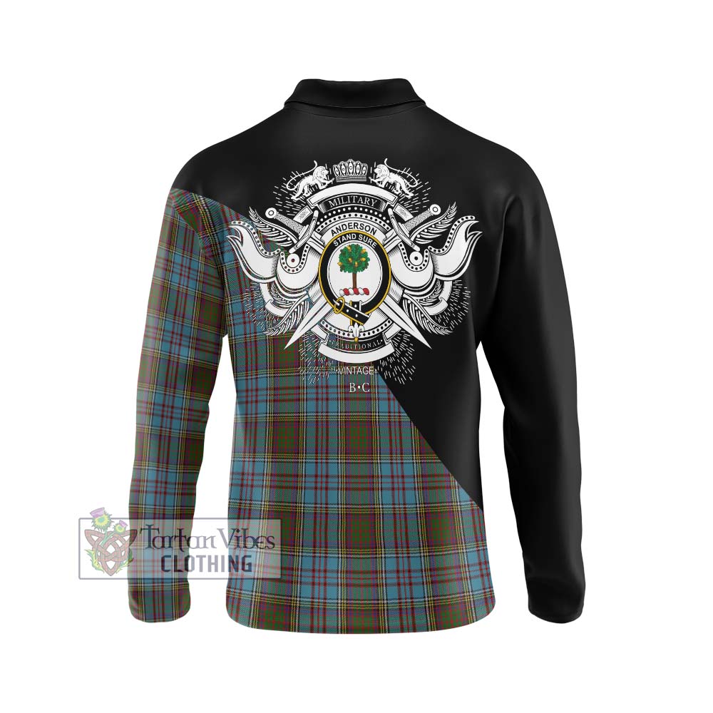 Anderson Tartan Long Sleeve Polo Shirt with Family Crest and Military Logo Style - Tartanvibesclothing Shop