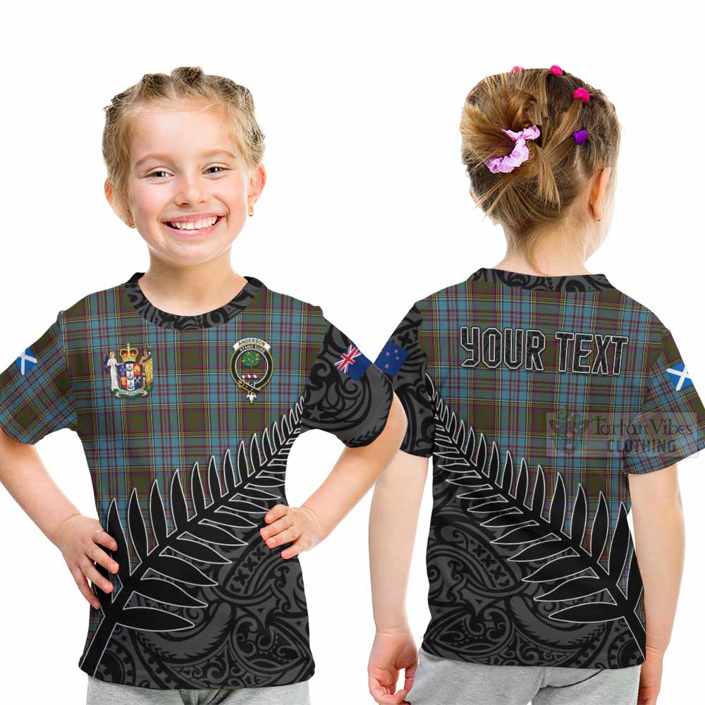 Tartan Vibes Clothing Anderson Crest Tartan Kid T-Shirt with New Zealand Silver Fern Half Style