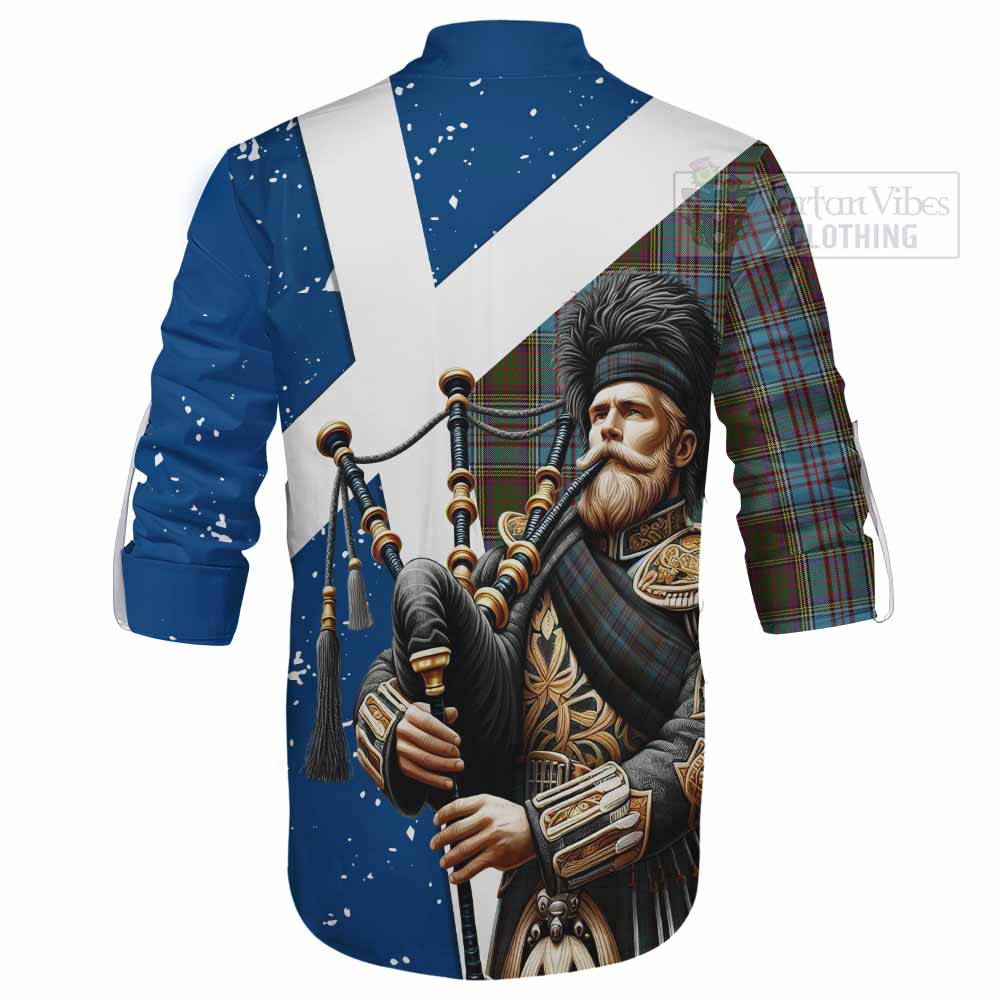 Tartan Vibes Clothing Anderson Tartan Ghillie Kilt Shirt with Family Crest Scottish Bagpiper Vibes